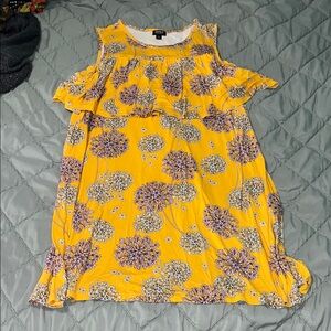 Yellow Floral Cold Shoulder Dress